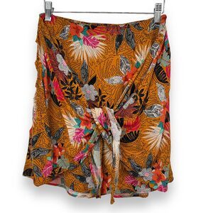 Camaieu Front Tie Mini Skirt Women's 6 EU 36 Mustard Yellow Tropical Resortwear